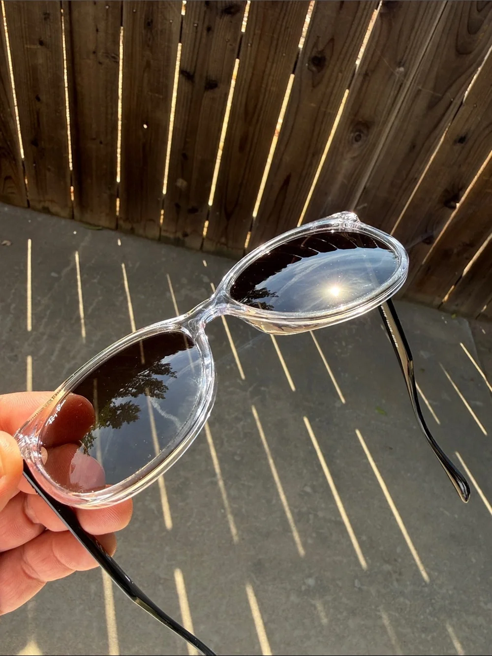 RB4378 Ray-Ban Sunglasses Polished Transparent Grey Gradient Lens w/ Brown Case